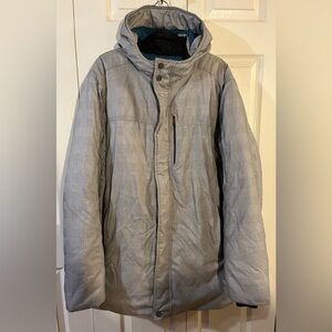 Lululemon Men’s Winter Hooded Parka Coat Grey Subtle Pattern PrimaLoft Size XL